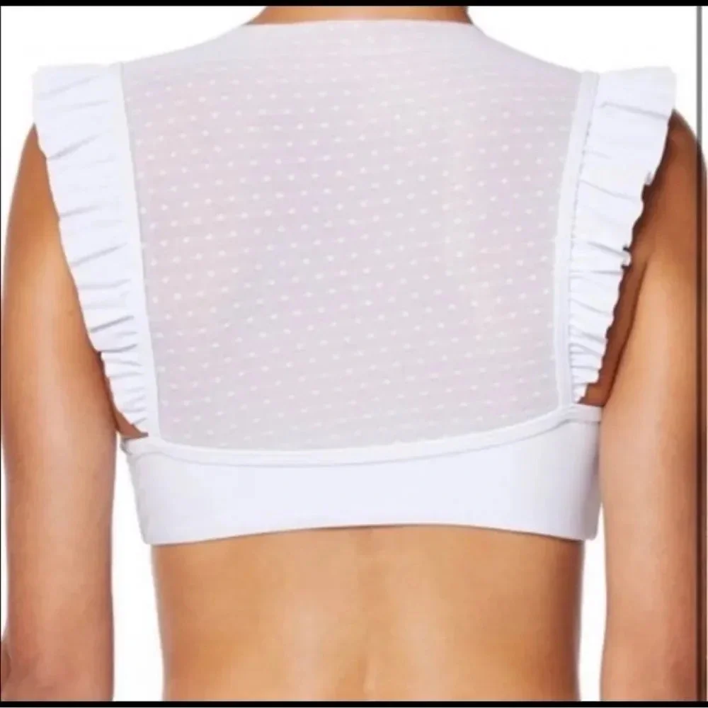 NWT AVEC LES FILLES Mesh Ruffle White Bikini Set sz L white polkadot mesh